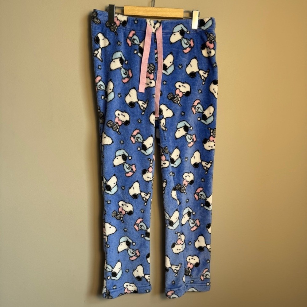 Peanuts Snoopy Fleece Pajama Pants Blue Drawstring Sleepwear Women's Size M